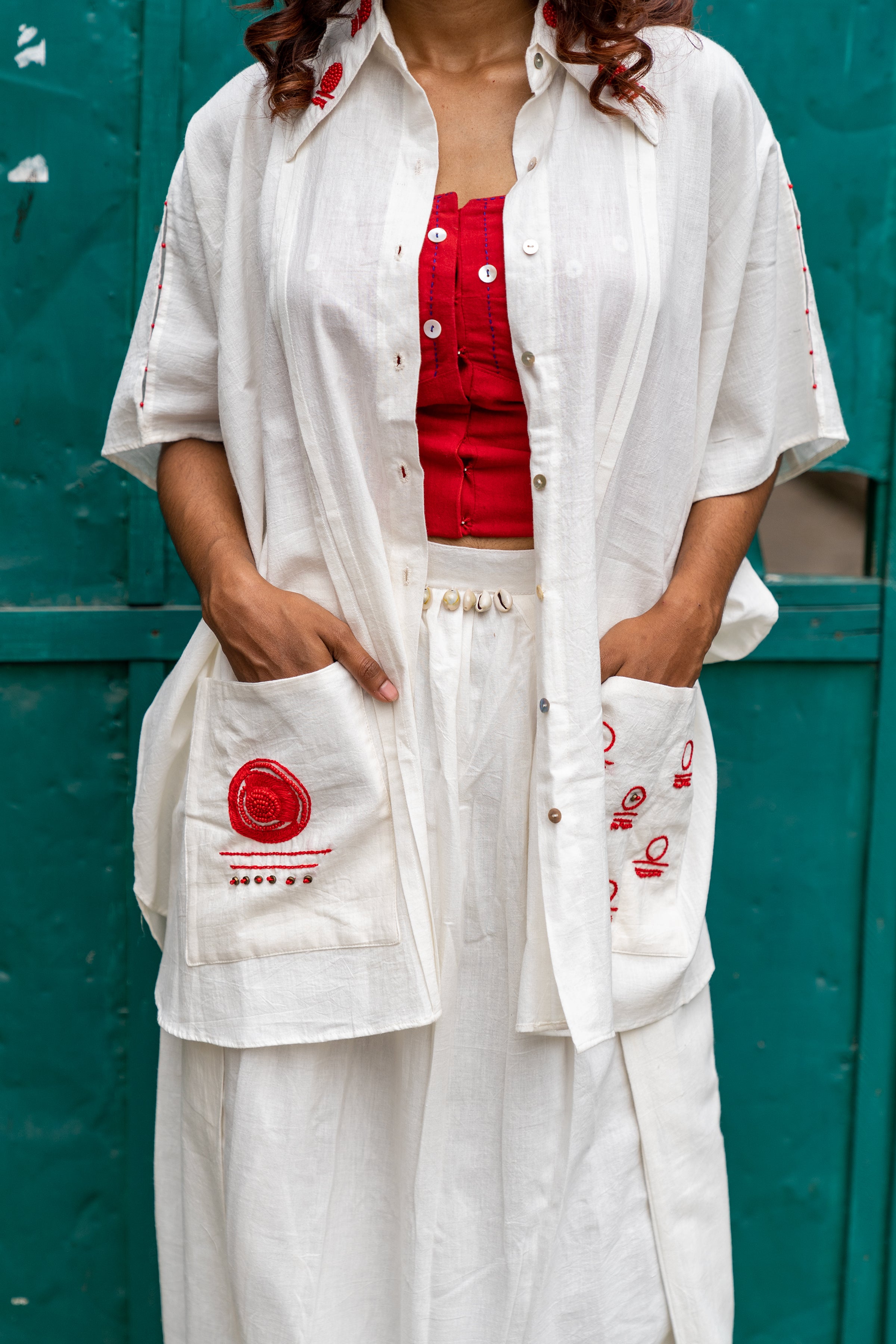 Shvet White Kaftan Mul Handloom Dhoti Set