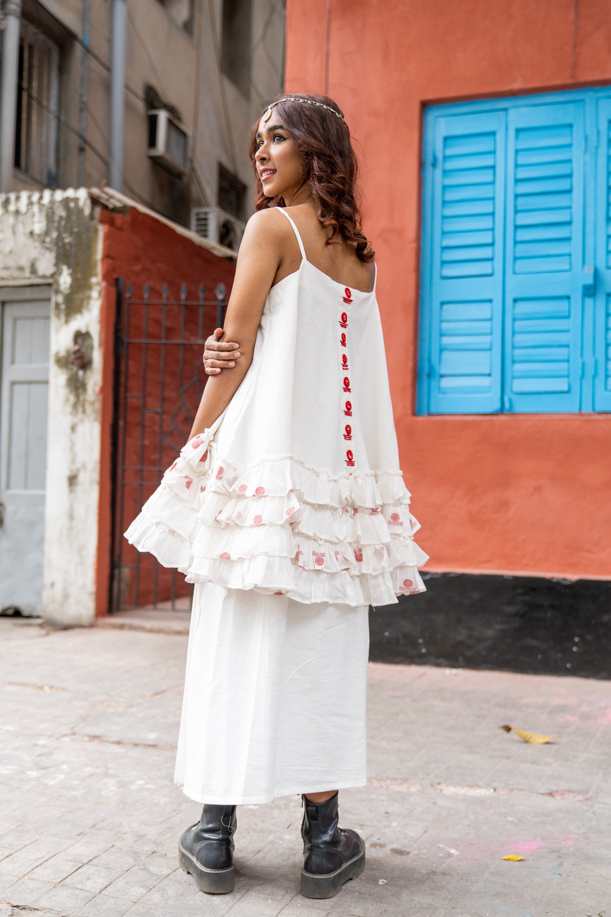 Shvet Frill Handloom White Cotton Top