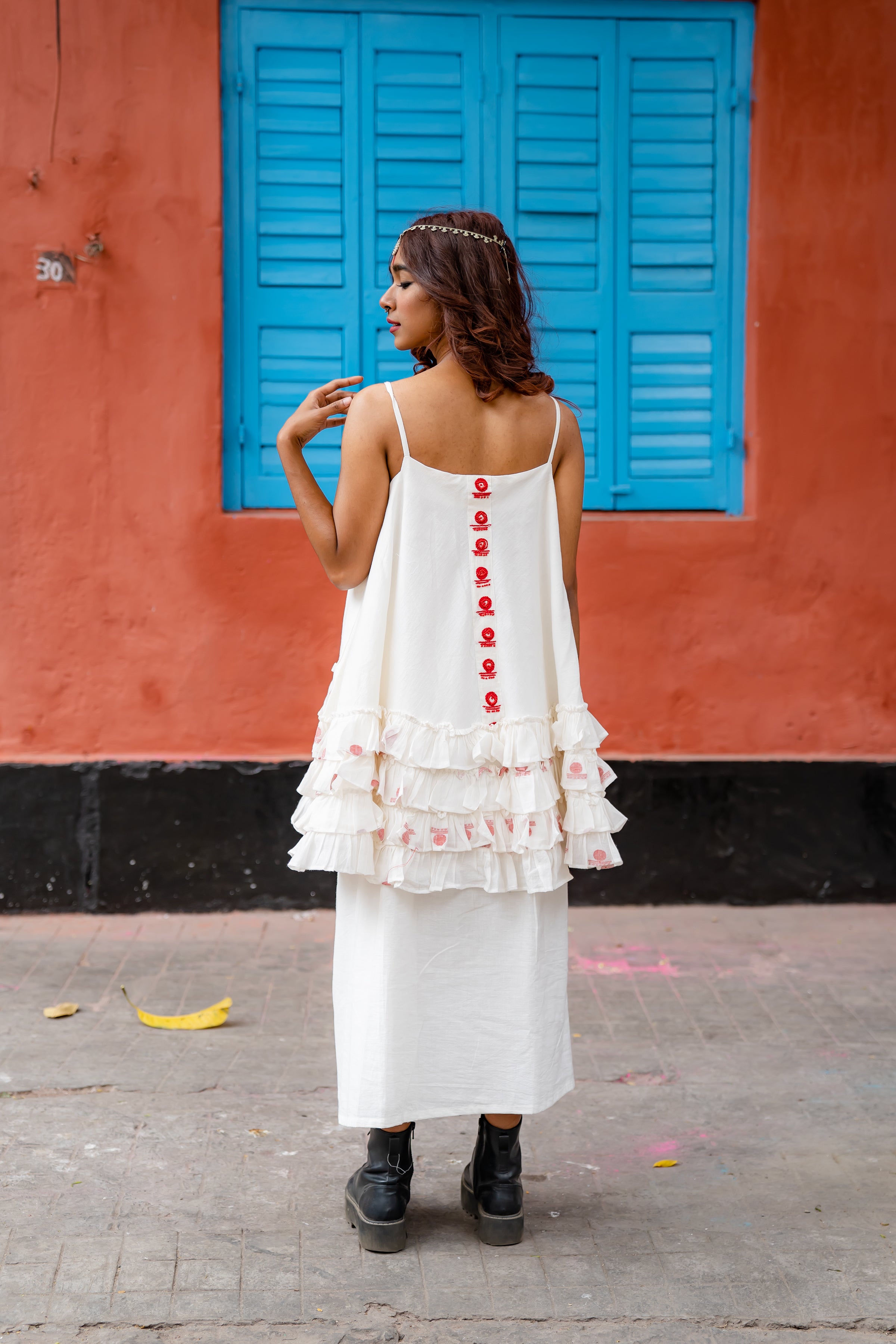 Shvet Frill Handloom White Cotton Top