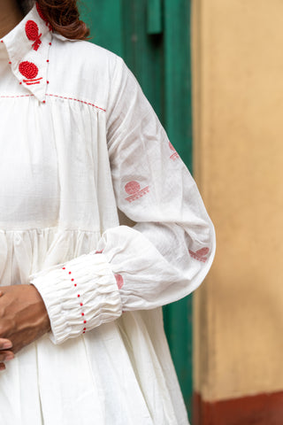 SHVET- TIERED Handloom Cotton Bishop White DRESS