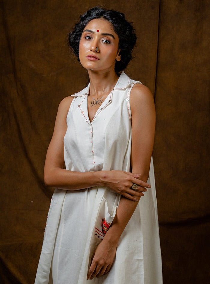 White Handloom Cotton Date Night Maxi Dress thumbnail 4