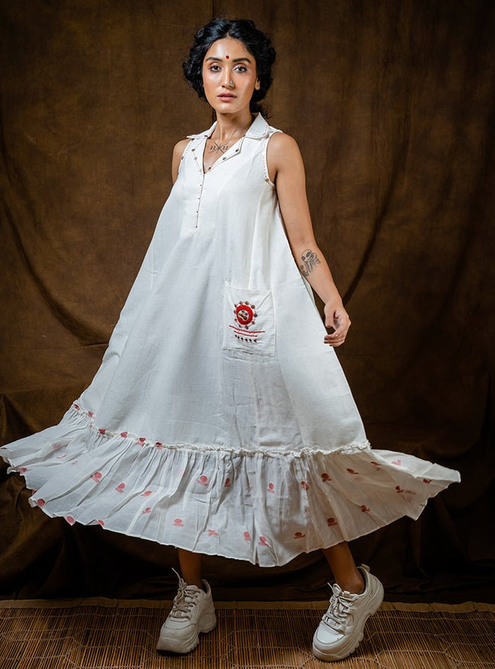 White Handloom Cotton Date Night Maxi Dress thumbnail 2