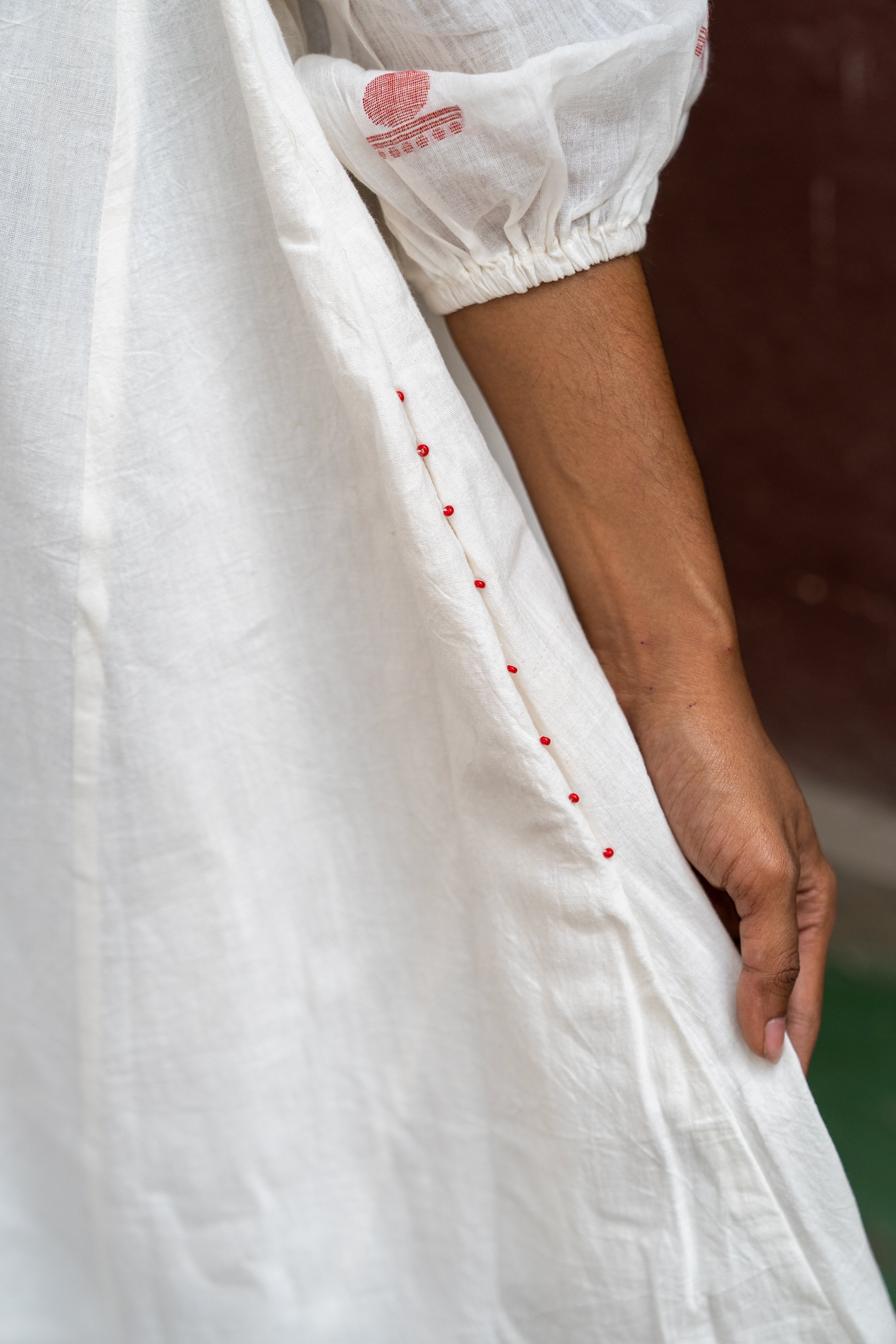 Shvet A-line Panelled Handloom White Cotton Dress