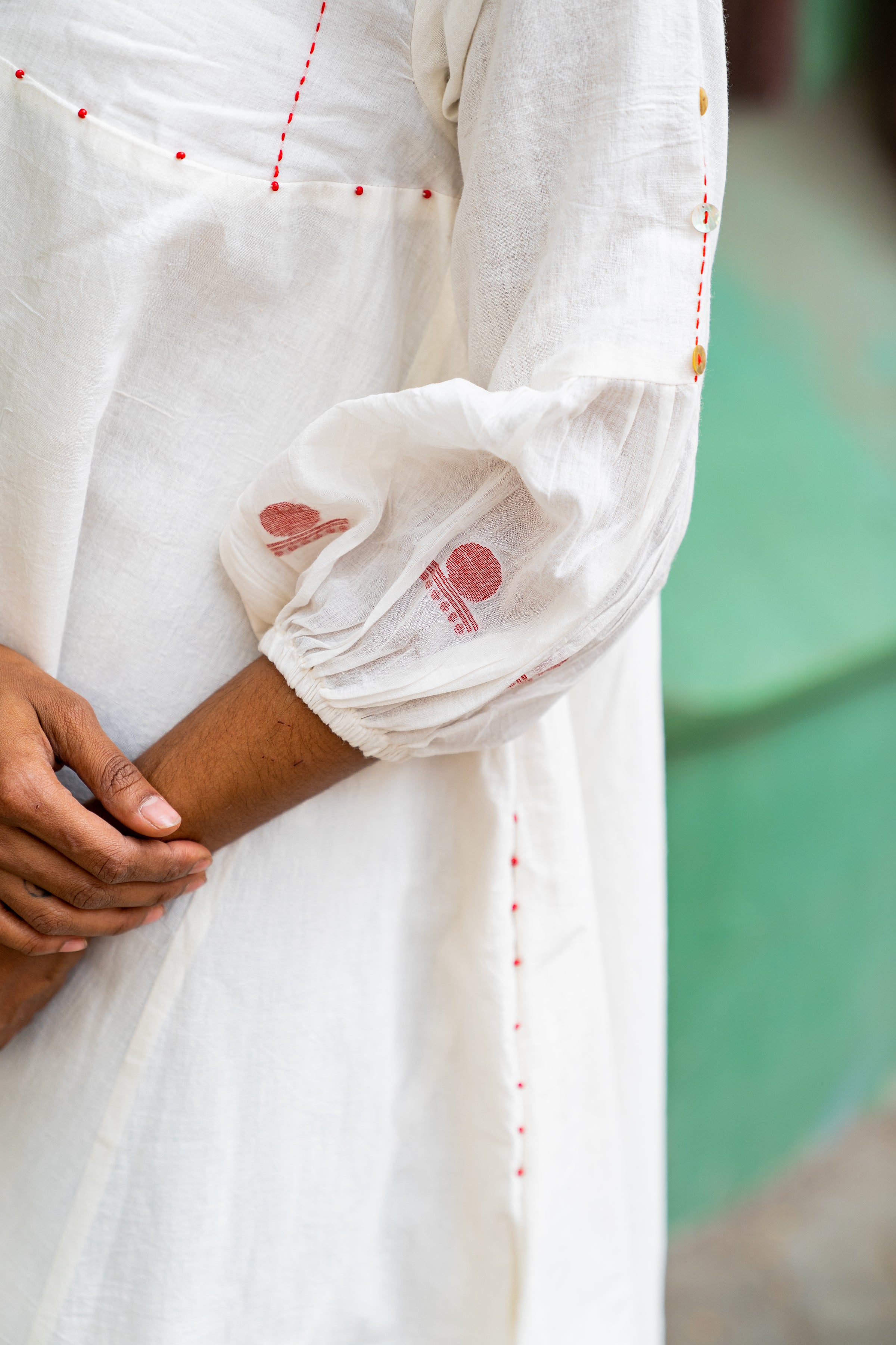 Shvet A-line Panelled Handloom White Cotton Dress