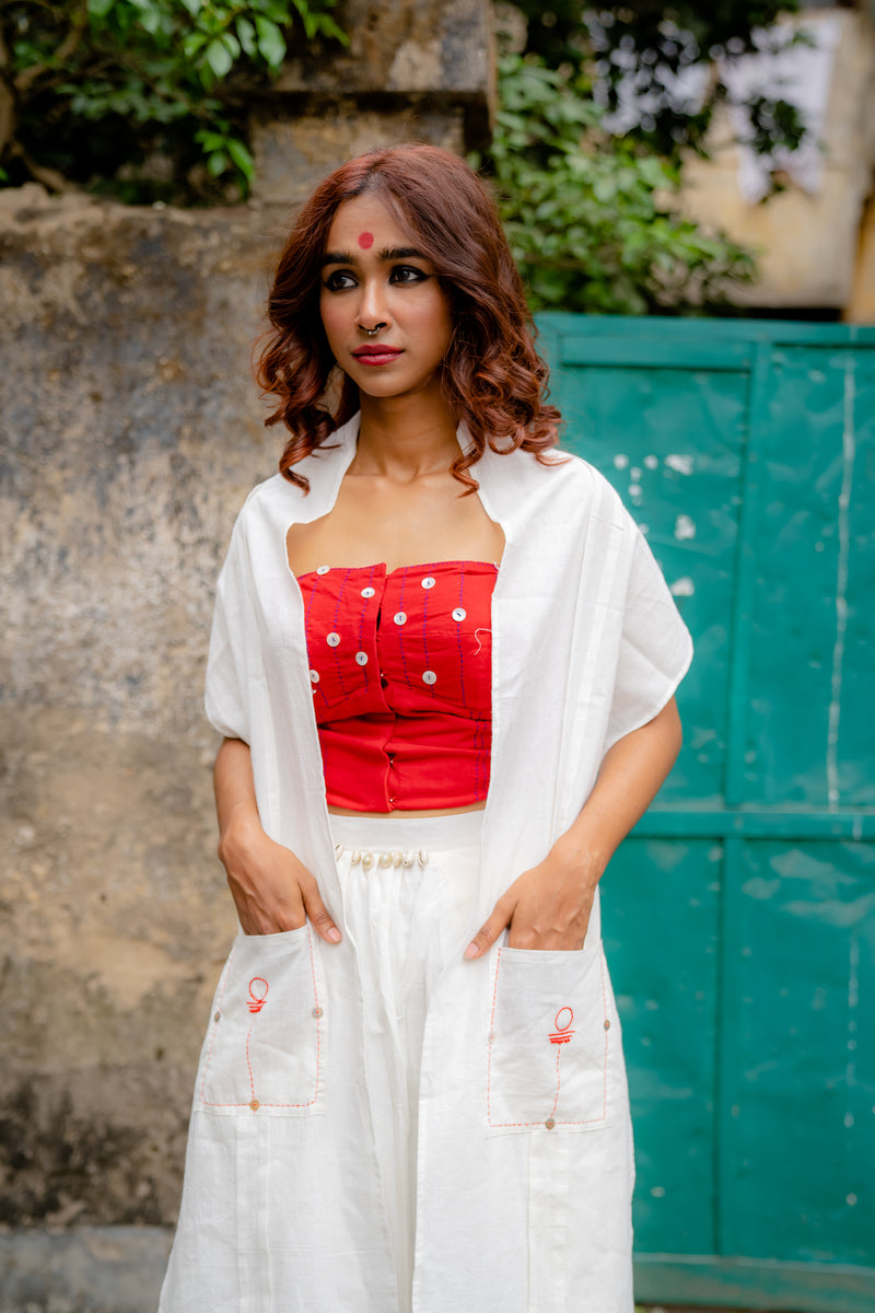 White Handloom Cotton Woven Stole from Prathaa