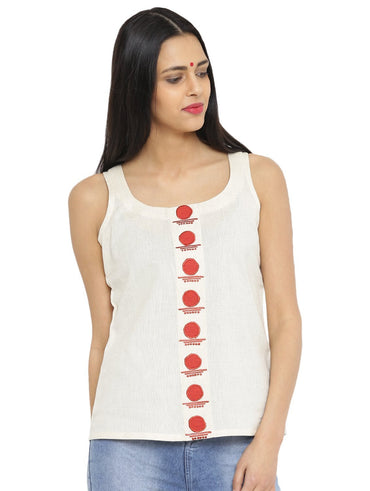Off-white handspun handwoven Sleeveless Top With Box Pleat - Prathaa - weaving traditions