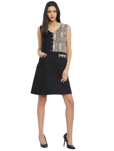 Printed Black Handloom Dress - Prathaa - weaving traditions