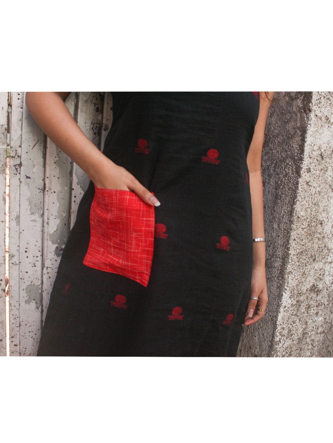 Black Straight Cut Racerback Maxi Dress In Jamdani Fabric - Prathaa - weaving traditions