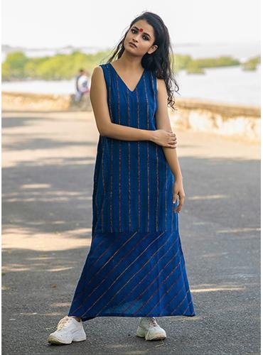 Royal Blue Khesh Maxi Dress - Prathaa - weaving traditions