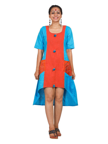 Color Block Handloom Asymmetrical Dress - Prathaa - weaving traditions