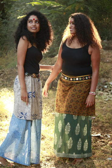 Bottom - Mustard & Green layered skirt - Prathaa