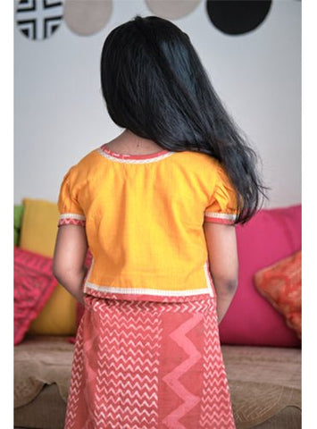 Kids Yellow Handloom Choli Blouse - Prathaa - weaving traditions