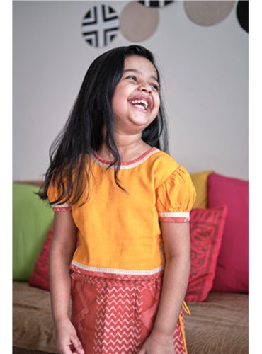 Kids Yellow Handloom Choli Blouse - Prathaa - weaving traditions