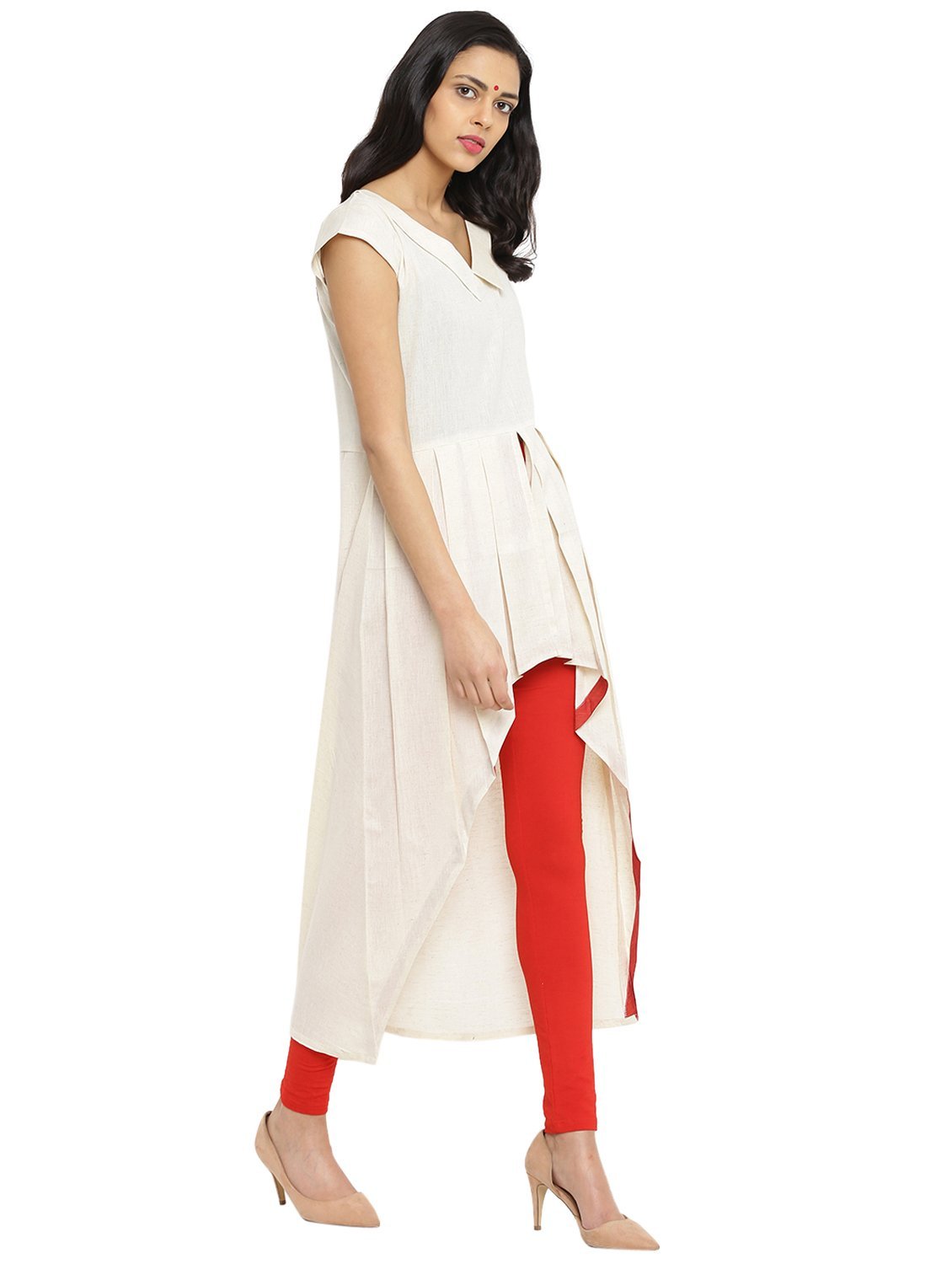 Off White Asymmetric Handloom Tunic - Prathaa - weaving traditions