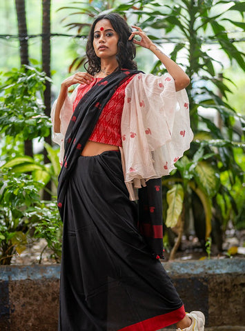 Ikat Jamdani Flare Blouse | festival dress for women | Handloom tops | red jamdani blouse