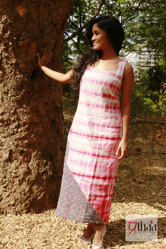 Dress - Pink tie and dye ajrak dress - Prathaa