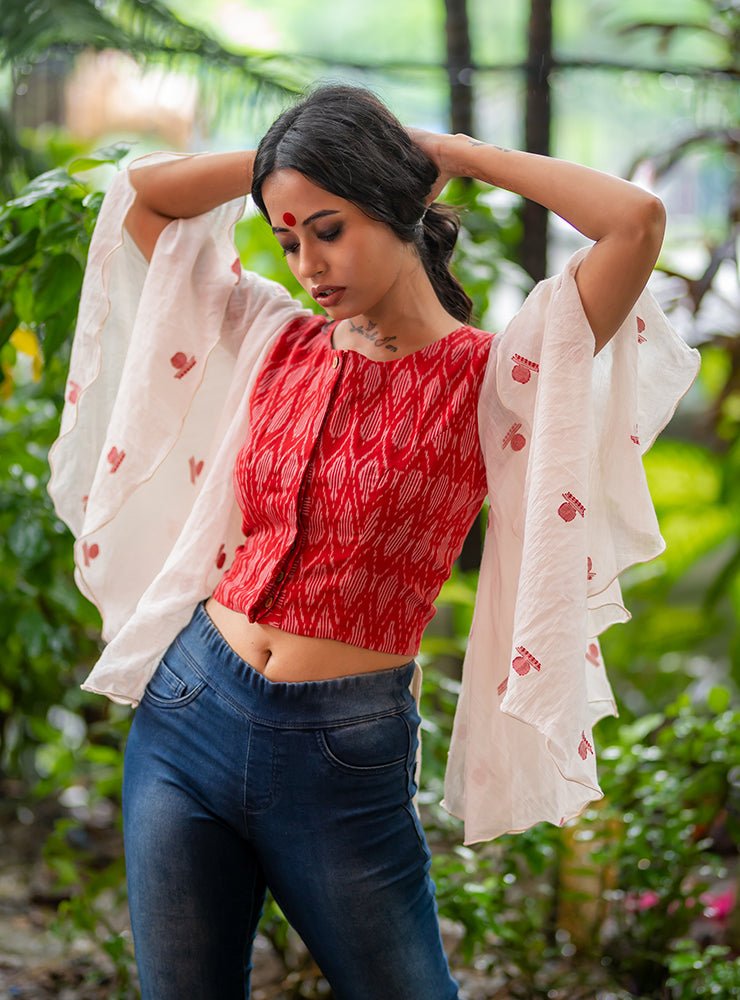 Ikat Jamdani Flare Blouse | navratri outfits| dhakai jamdani blouse| Handloom tops