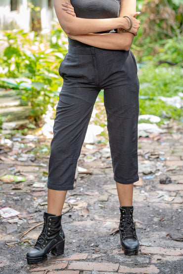 Black Handloom Cotton Trousers -PRATHAA