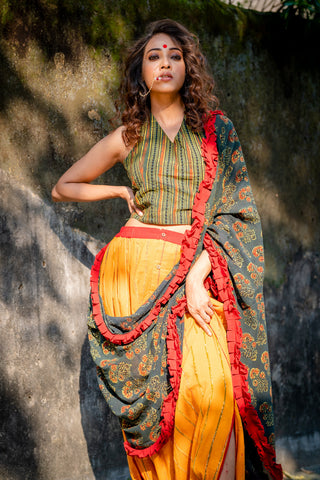 ''Anand Dhoti Drape'' Khesh & Mul Ajrakh-PRATHAA