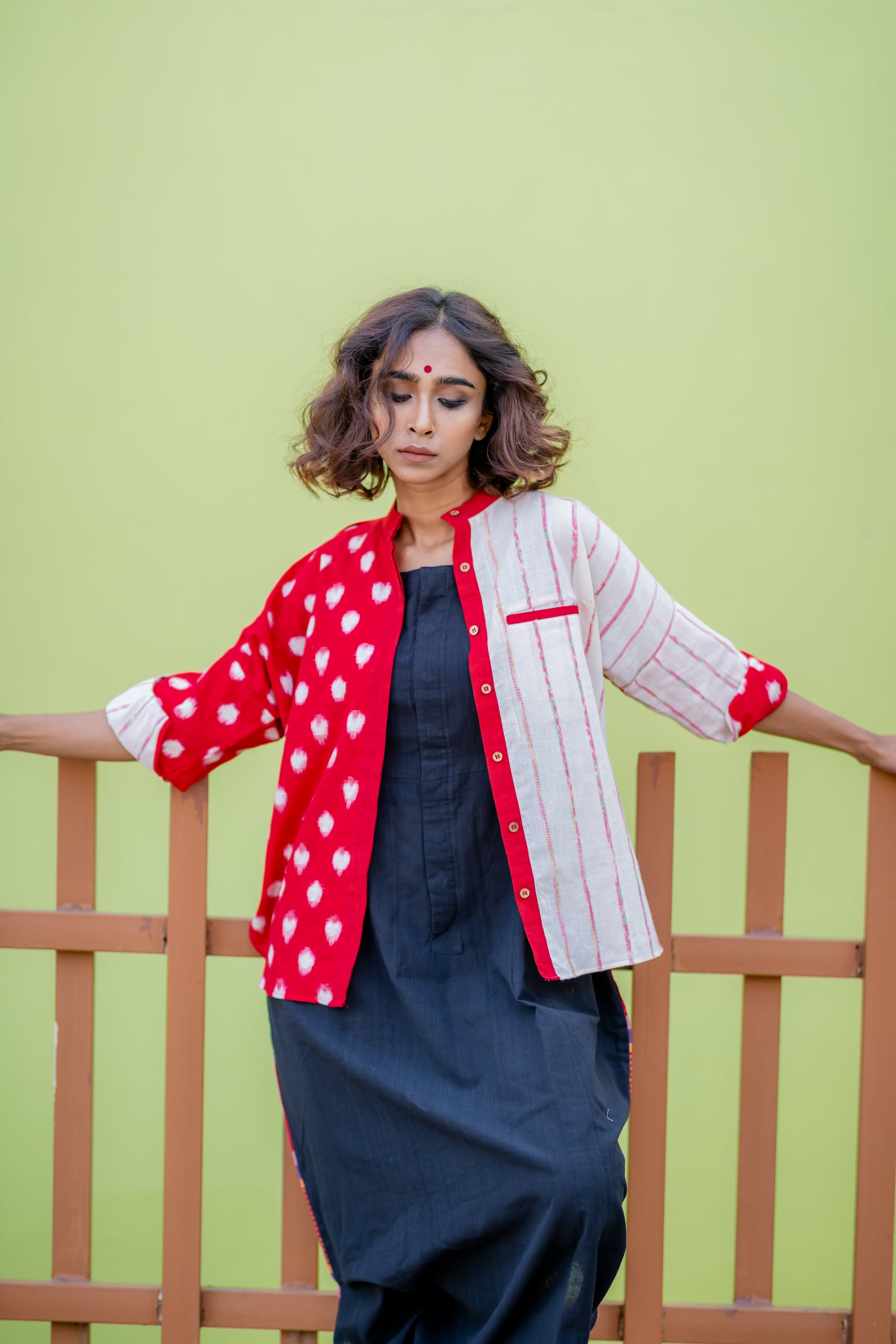 Red & White Half n Half Shirt-PRATHAA