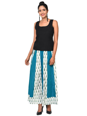 Bottom - Panel Skirt in White and Turquoise - Prathaa