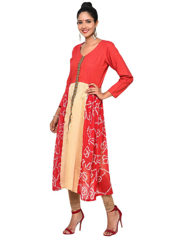 Tunic - Flare Tunic with handspun handwoven & Bandhani Panels - Prathaa