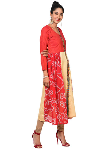 Tunic - Flare Tunic with handspun handwoven & Bandhani Panels - Prathaa