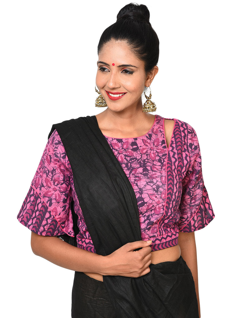 Blouse - Pink Batik box sleeve blouse - Prathaa