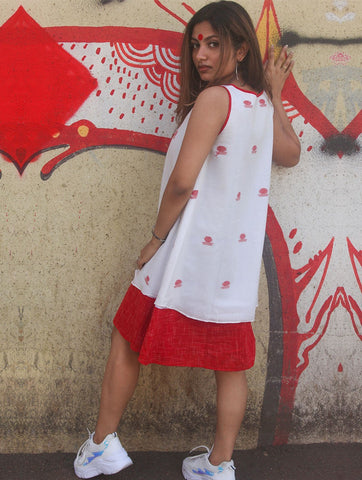 Double Layered Umbrella Dress in Jamdani Fabric - Prathaa - weaving traditions