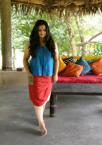 Bottom - Kala cotton maroon knee length skirt with pocket - Prathaa