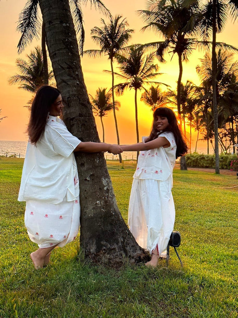 Red Handloom Twinning Kaftan Dhoti Set thumbnail 2