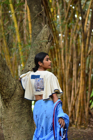 Blouse - Kala cotton white umbrella sleeves blouse with patch work. - Prathaa