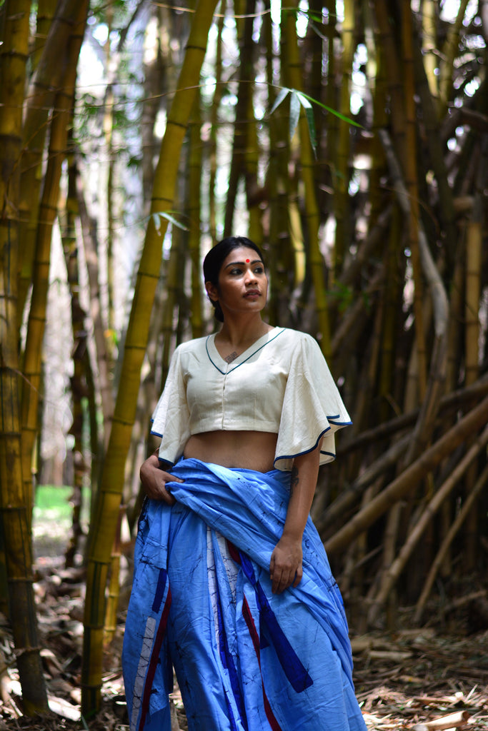 Blouse - Kala cotton white umbrella sleeves blouse with patch work. - Prathaa