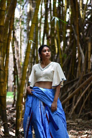 Blouse - Kala cotton white umbrella sleeves blouse with patch work. - Prathaa