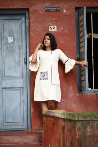 Dress - Kala cotton white dress with pin tucks and pocket. - Prathaa