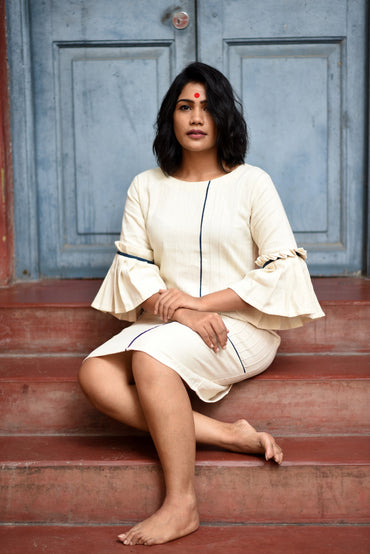 Dress - Kala cotton white dress with pin tucks and pocket. - Prathaa