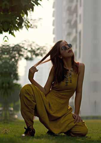 Dress - Kala cotton mustard Jumpsuit - Prathaa