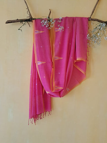 One of it’s kind- Pink Jamdani Dupatta - Prathaa - weaving traditions