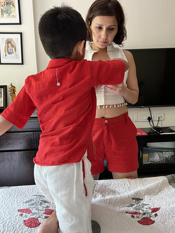 Shvet Kids- Red Shirt & White Shorts set