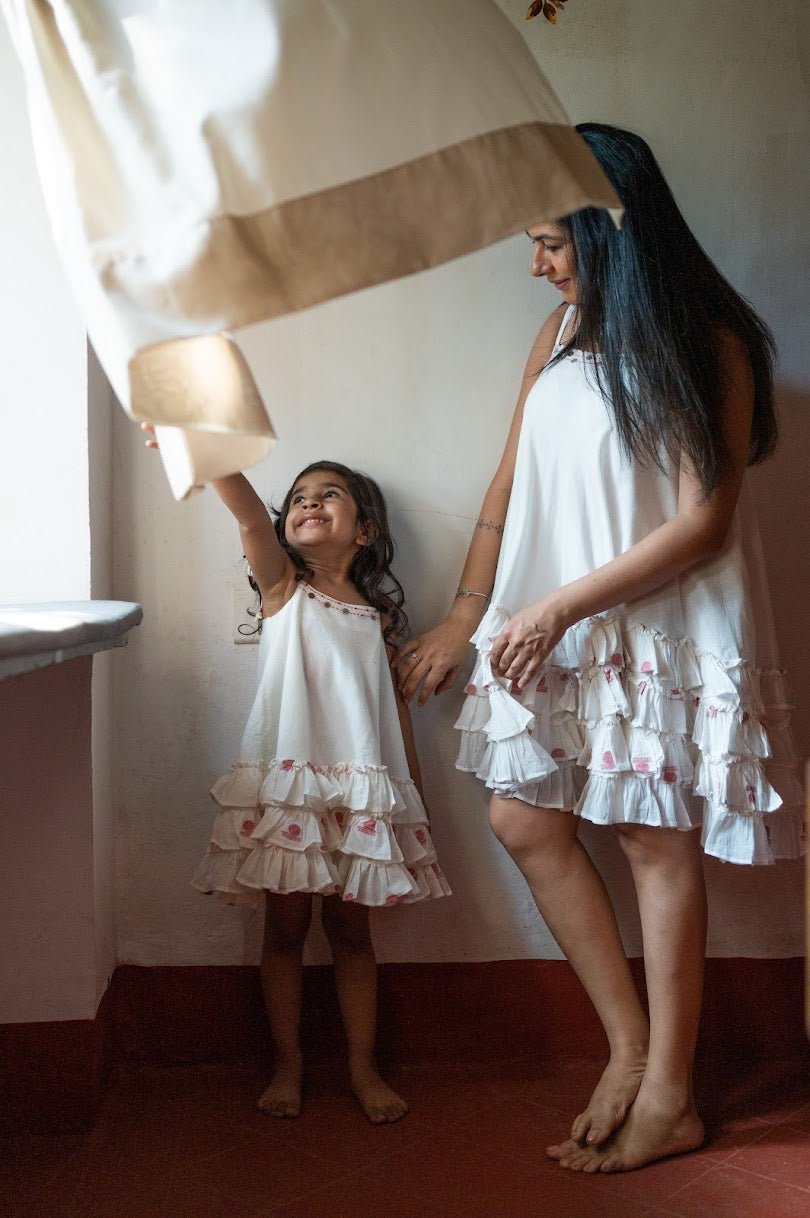 TWINNING- Shvet White Frill top | mom daughter twinning dress |Handloom Cotton | Shvet | Prathaa