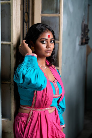 handloom saree with contrast blouse  | Prathaa | Handloom & Sustainable Clothing | navratri Look saree