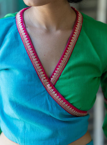 wrap over crop top handloom blouse online  | Prathaa | Handloom & Sustainable Clothing