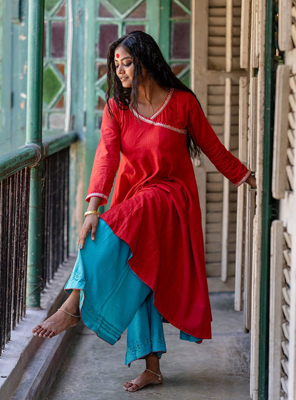 Red Tunic top | handloom top for women | Prathaa