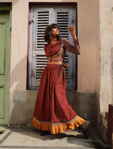 Bottom - Reversible Ajrakh Print Skirt - Prathaa