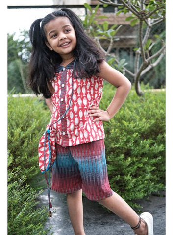 Kids Fish Print And Ikat Casual Set - Prathaa - weaving traditions