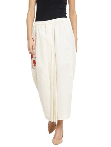 Off White Handloom Lungi Skirt With Bindi Motif Patch Pocket - Prathaa - weaving traditions