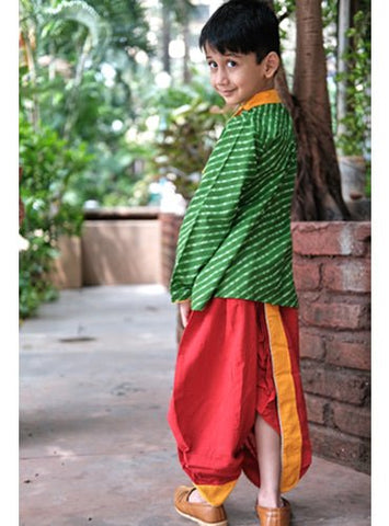 Kids Red Handloom Veshti Dhoti - Prathaa - weaving traditions
