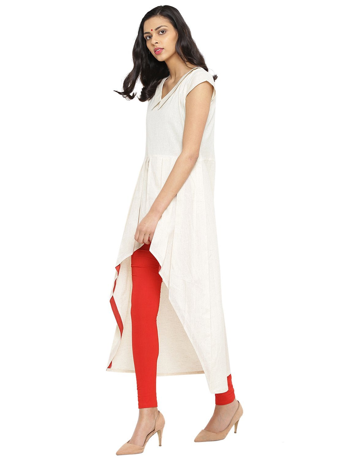 Off White Asymmetric Handloom Tunic - Prathaa - weaving traditions