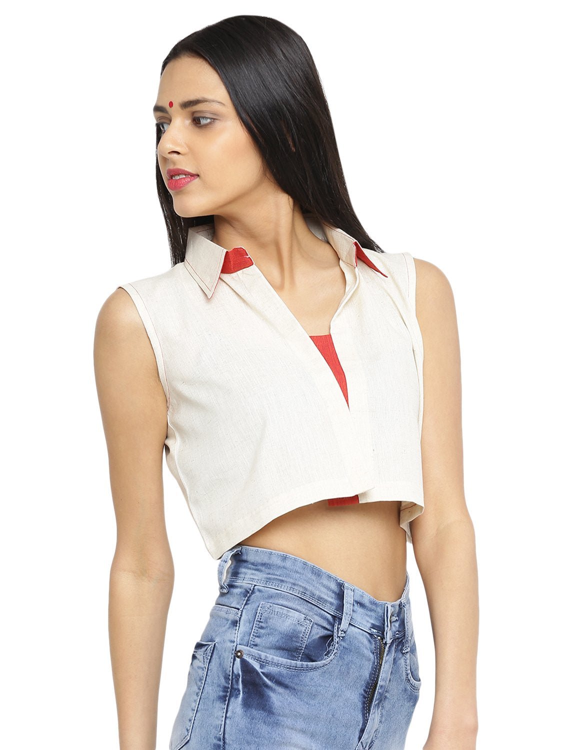 Handloom Crop jacket with Bindi Applique - Prathaa - weaving traditions