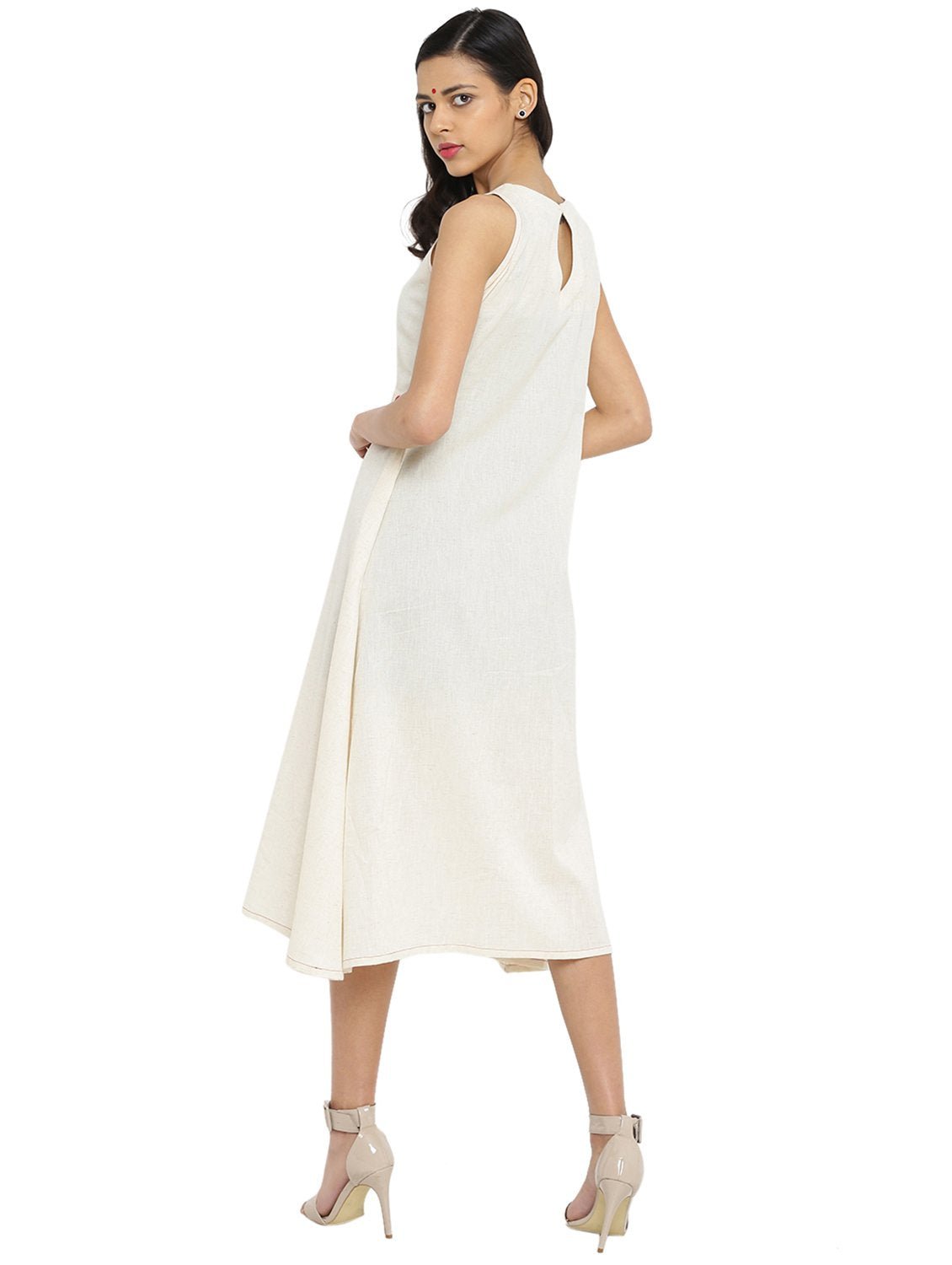 Midi Handloom Dress With Bindi Waist Belt - Prathaa - weaving traditions